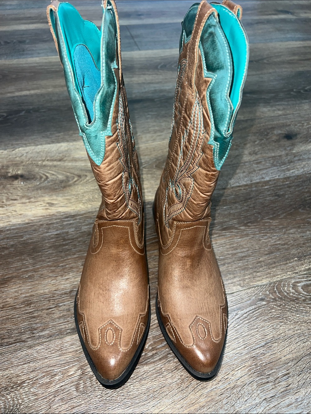 Coconuts by Matisse Cimmaron Faux Leather Western Boots - Tan/Turquoise 🐴 - Picture 2 of 9